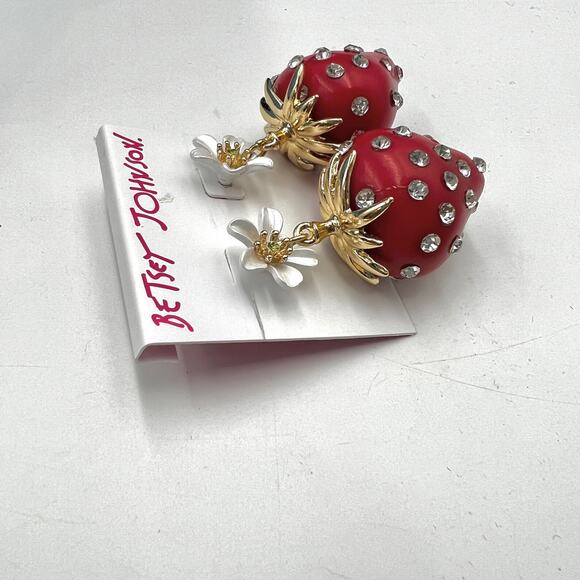 Betsey Johnson Strawberry Earrings Red - Picture 2 of 4